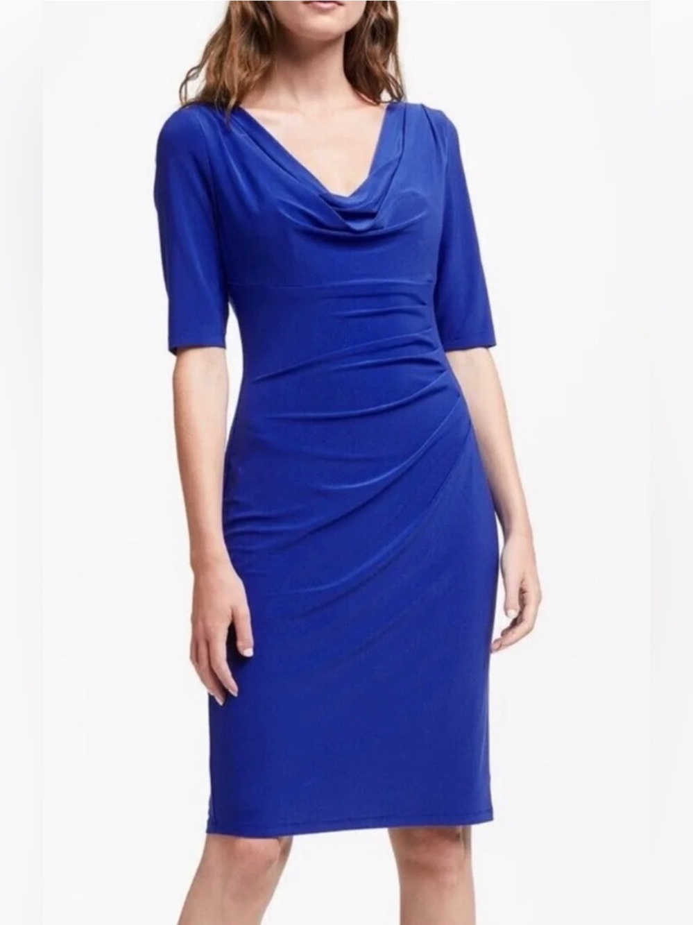 Lauren Ralph Lauren blue cowl-neck sheath dress, Sz 10